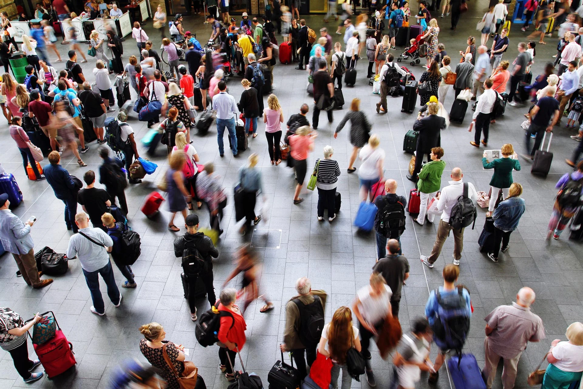 a crowded train station or airport