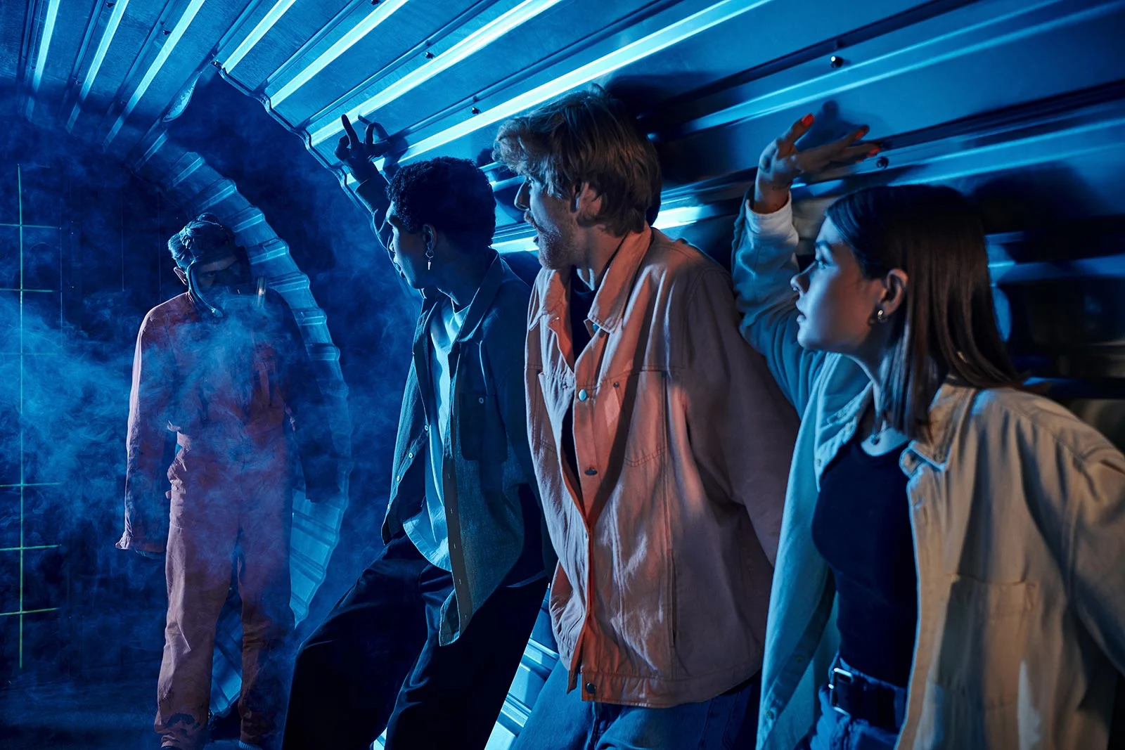 scared diverse friends standing