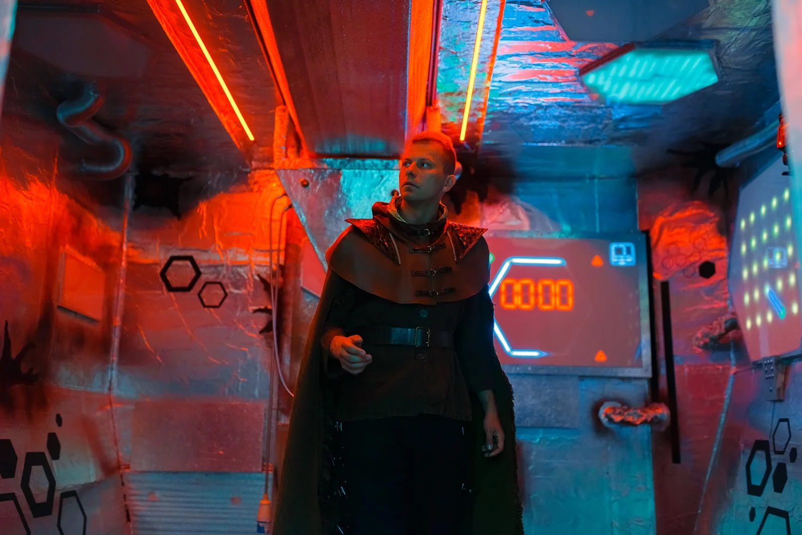 space traveler in spacecraft