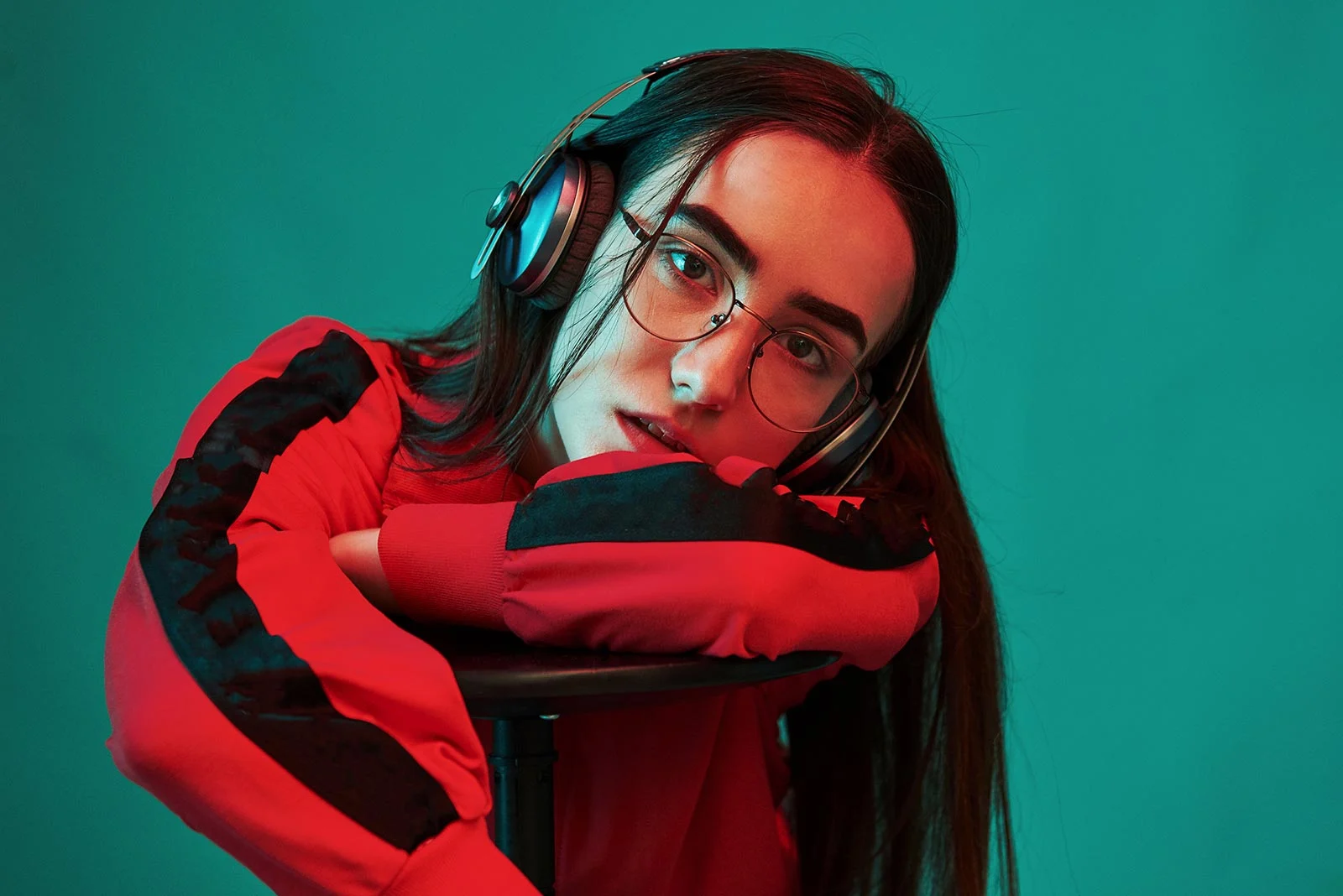 studio shot indoors neon portrait