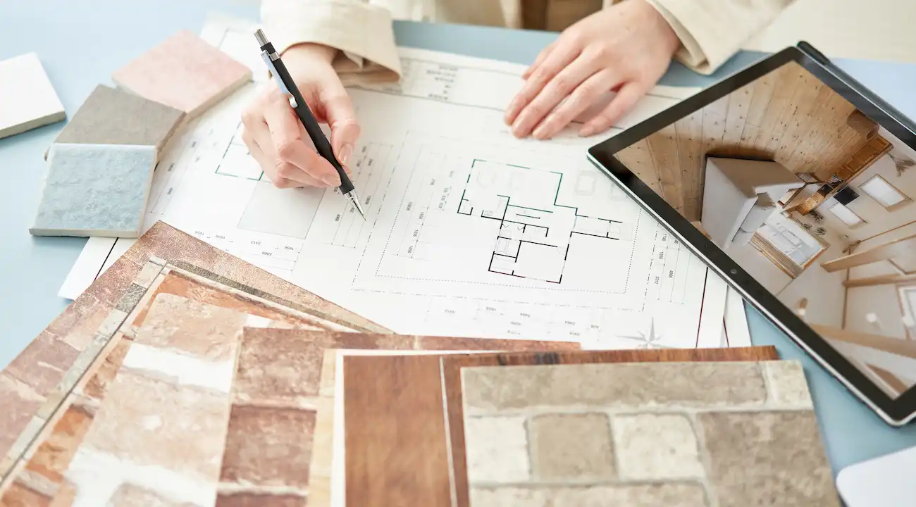 asian interior designer thinking about home interior