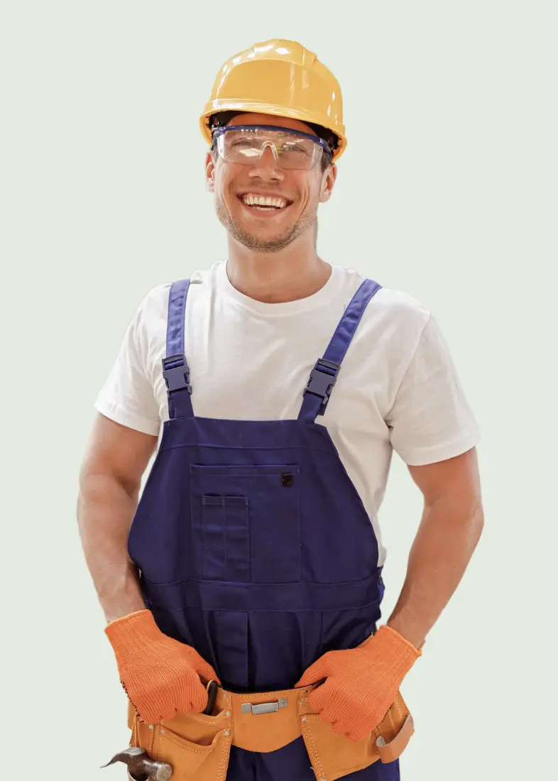 cheerful male builder standing