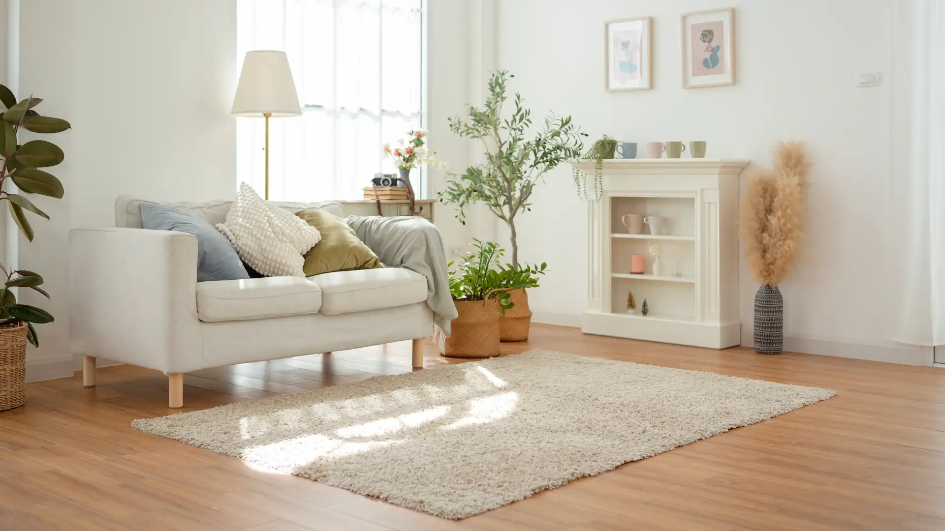 cozy living room featuring a light couch and indoor