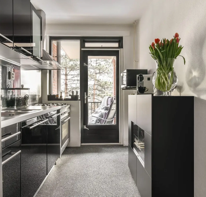 grid kitchen dark colors with modern