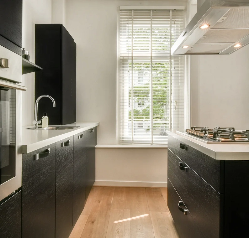 grid modern kitchen with bright