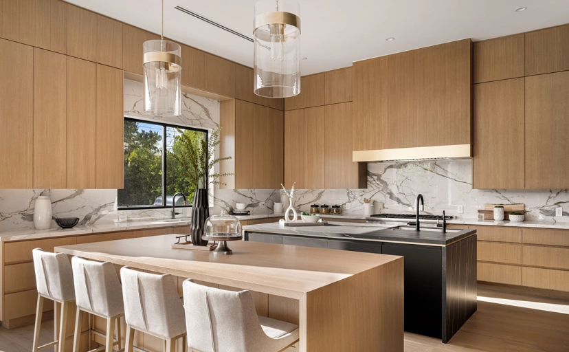 Modern kitchen with wooden cabinets