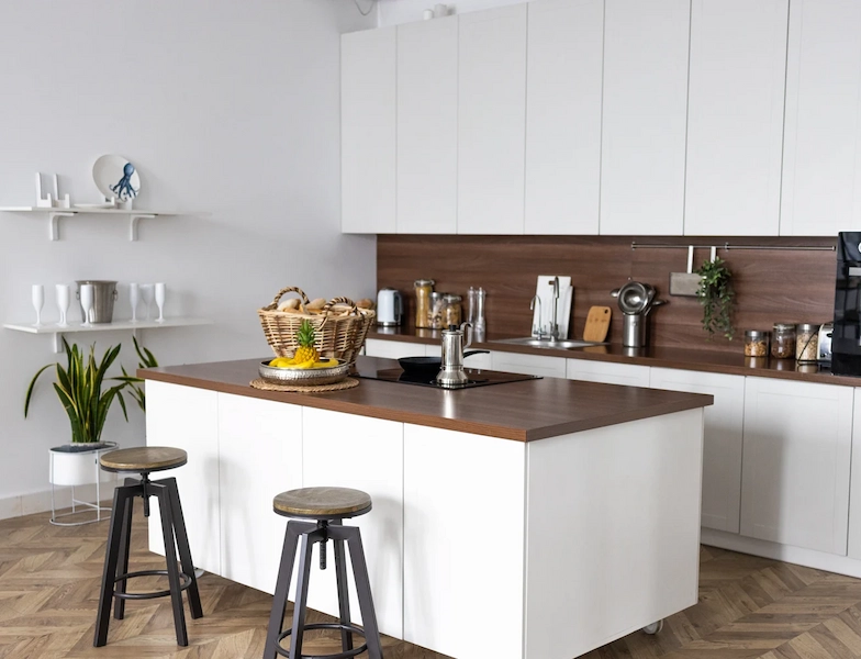 Wide view of a modern kitchen