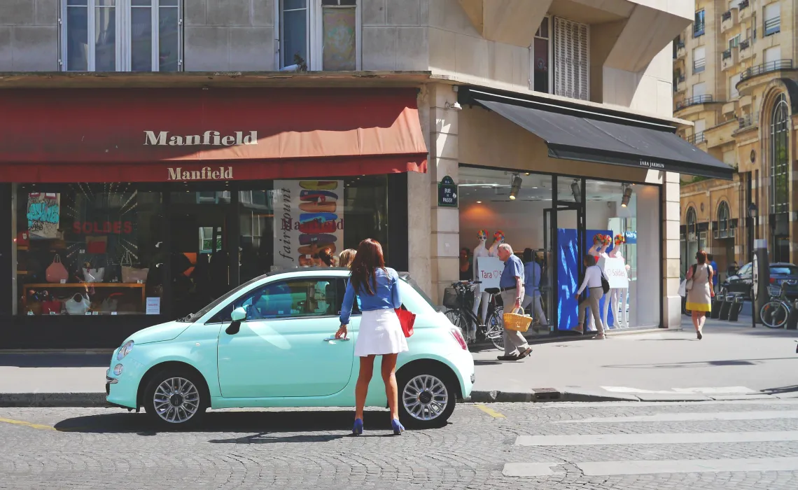 woman road car paris urban young