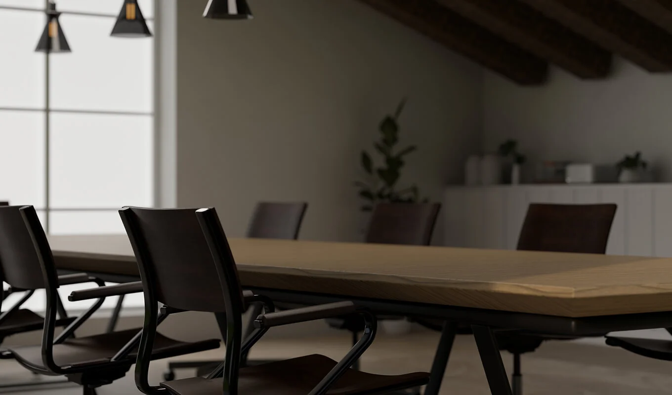modern contemporary meeting room with wood table