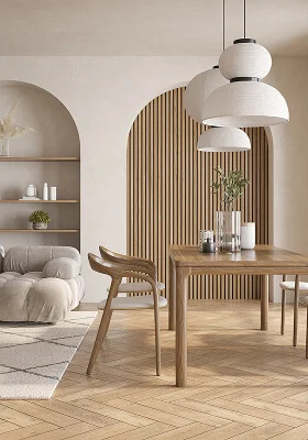 spacious dining room with big lamp