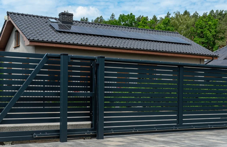 A modern panel black fence in anthracite