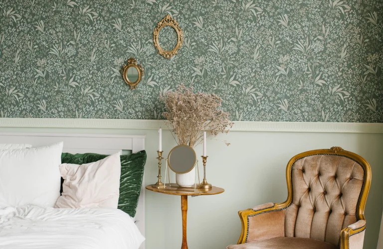 The interior of a neoclassical bedroom