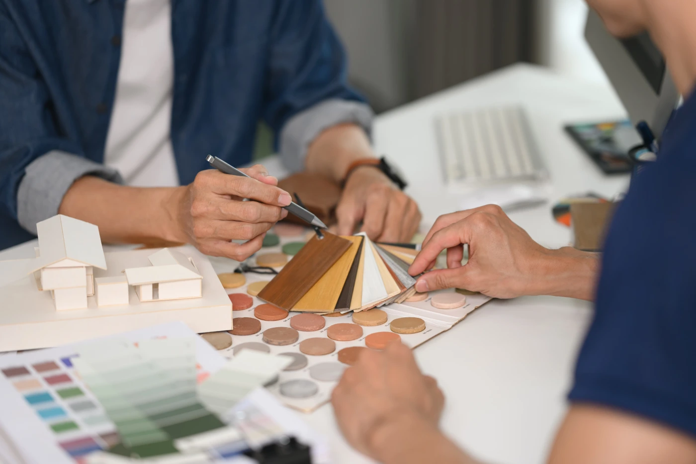 Interior designer showing furniture material