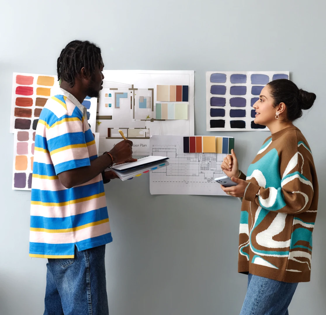 Couple of designers planning interior work