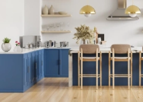 Blue kitchen interior with furniture stylish