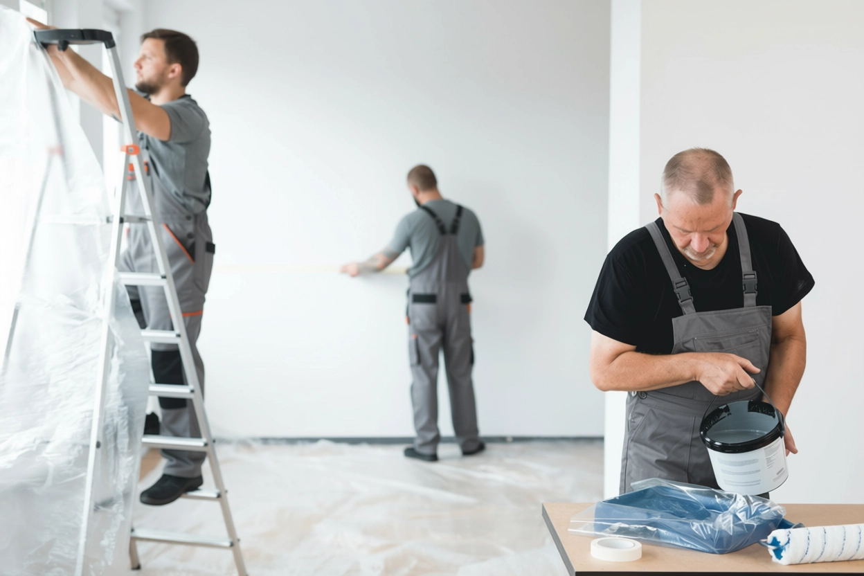 Professional renovation crew painting walls