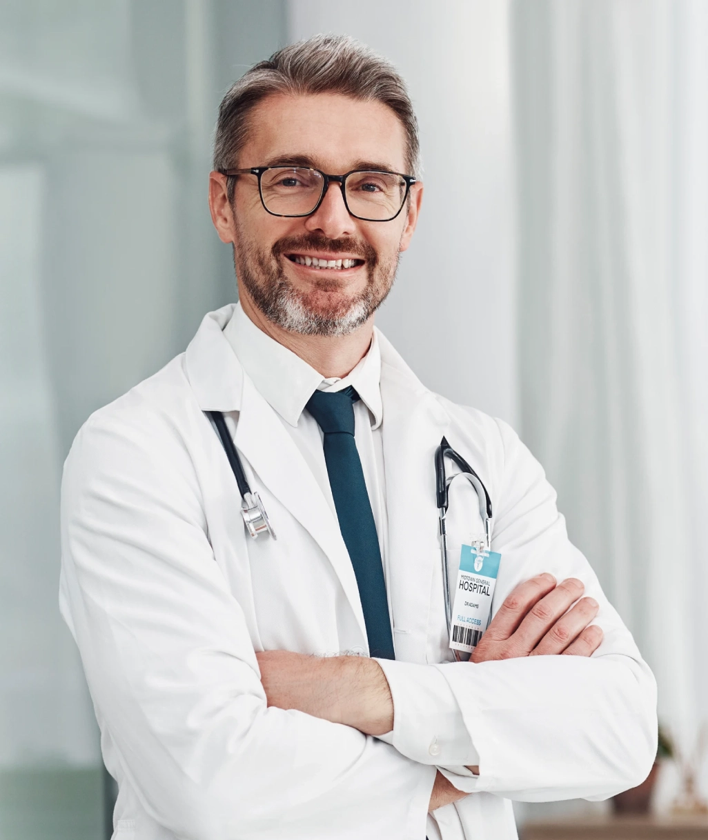male doctor on white lab