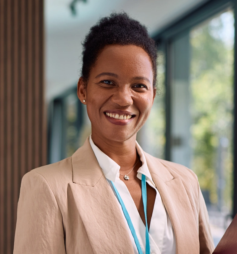 happy black real estate agent during