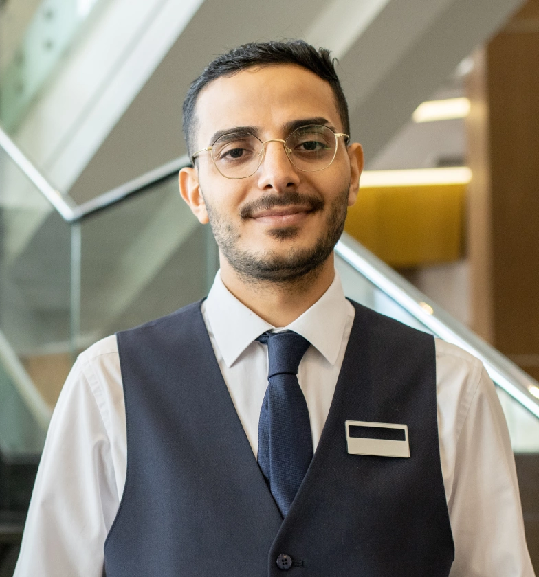 happy young elegant worker of contemporary