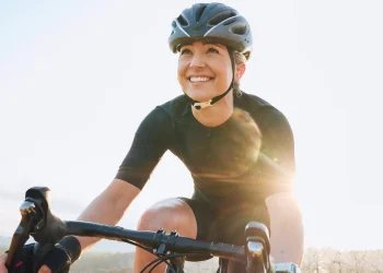 cycling fitness and happy with woman in park