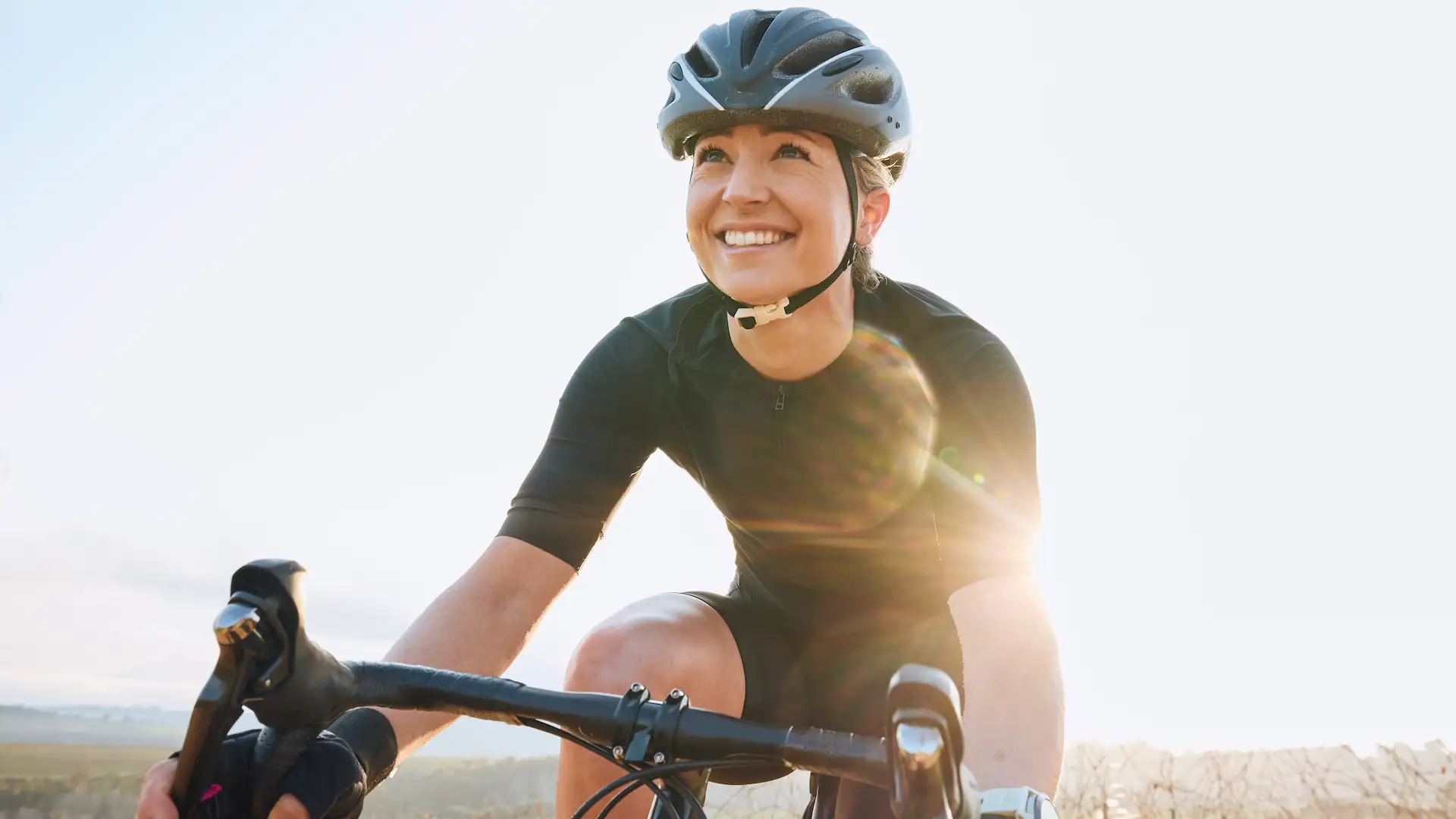 cycling fitness and happy with woman in park