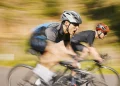 man mountain and cycling in motion blur speed