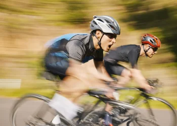 man mountain and cycling in motion blur speed