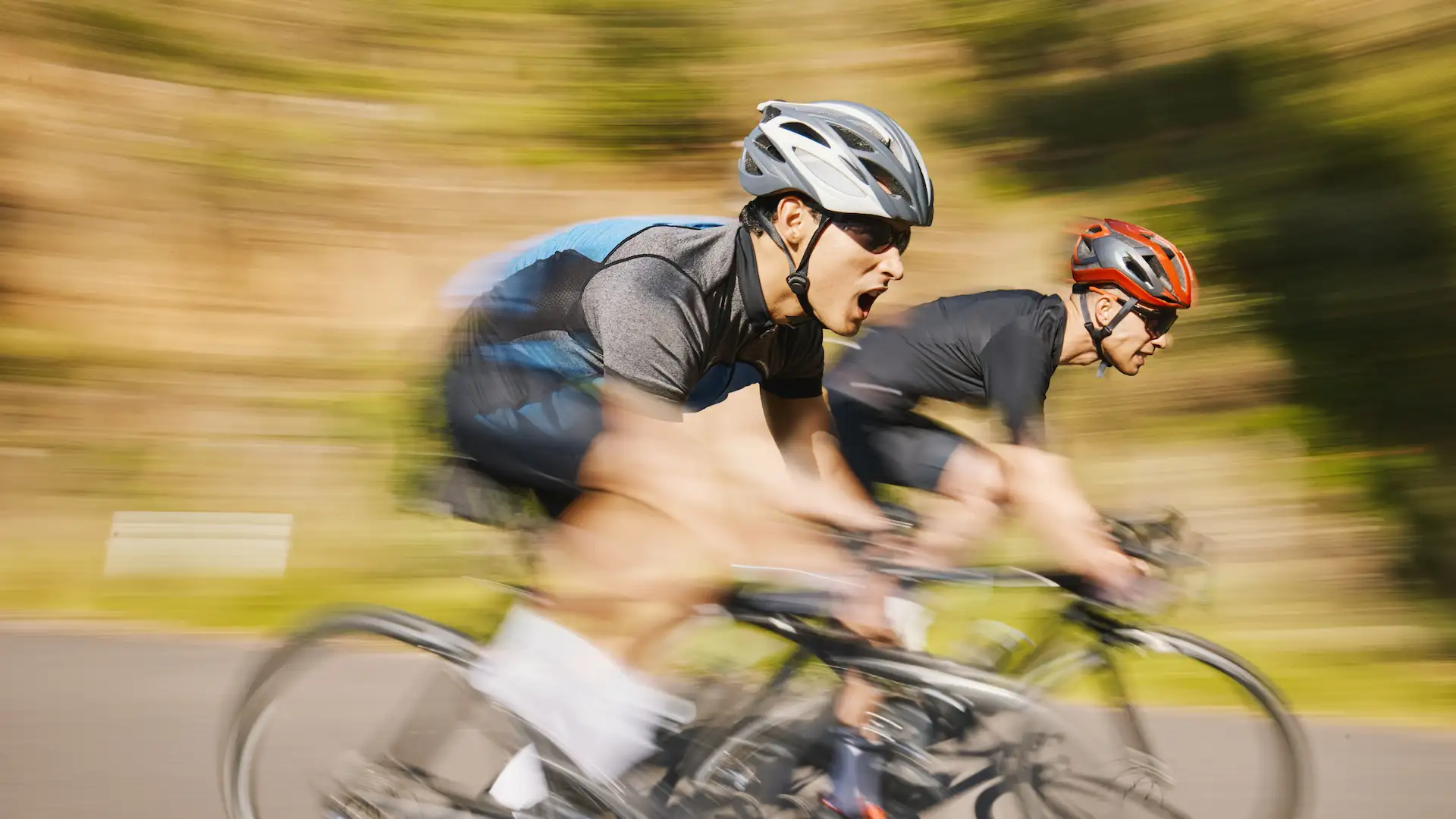 man mountain and cycling in motion blur speed