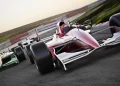 red race car close up front view on a track