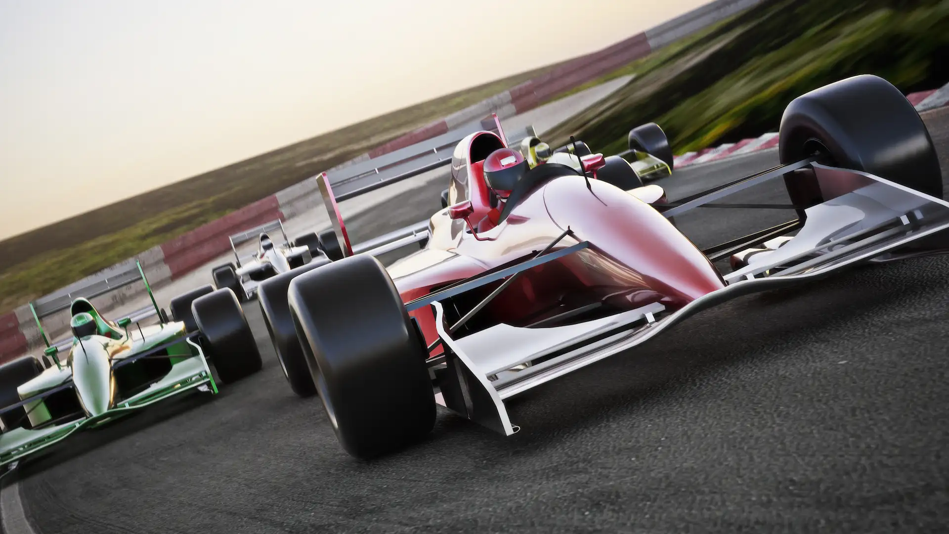 red race car close up front view on a track