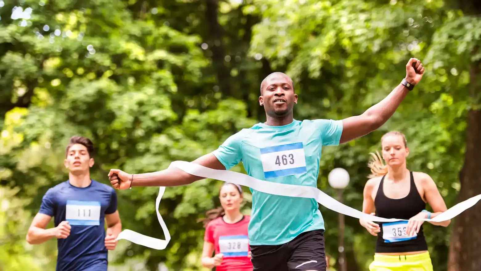 young man running in the crowd