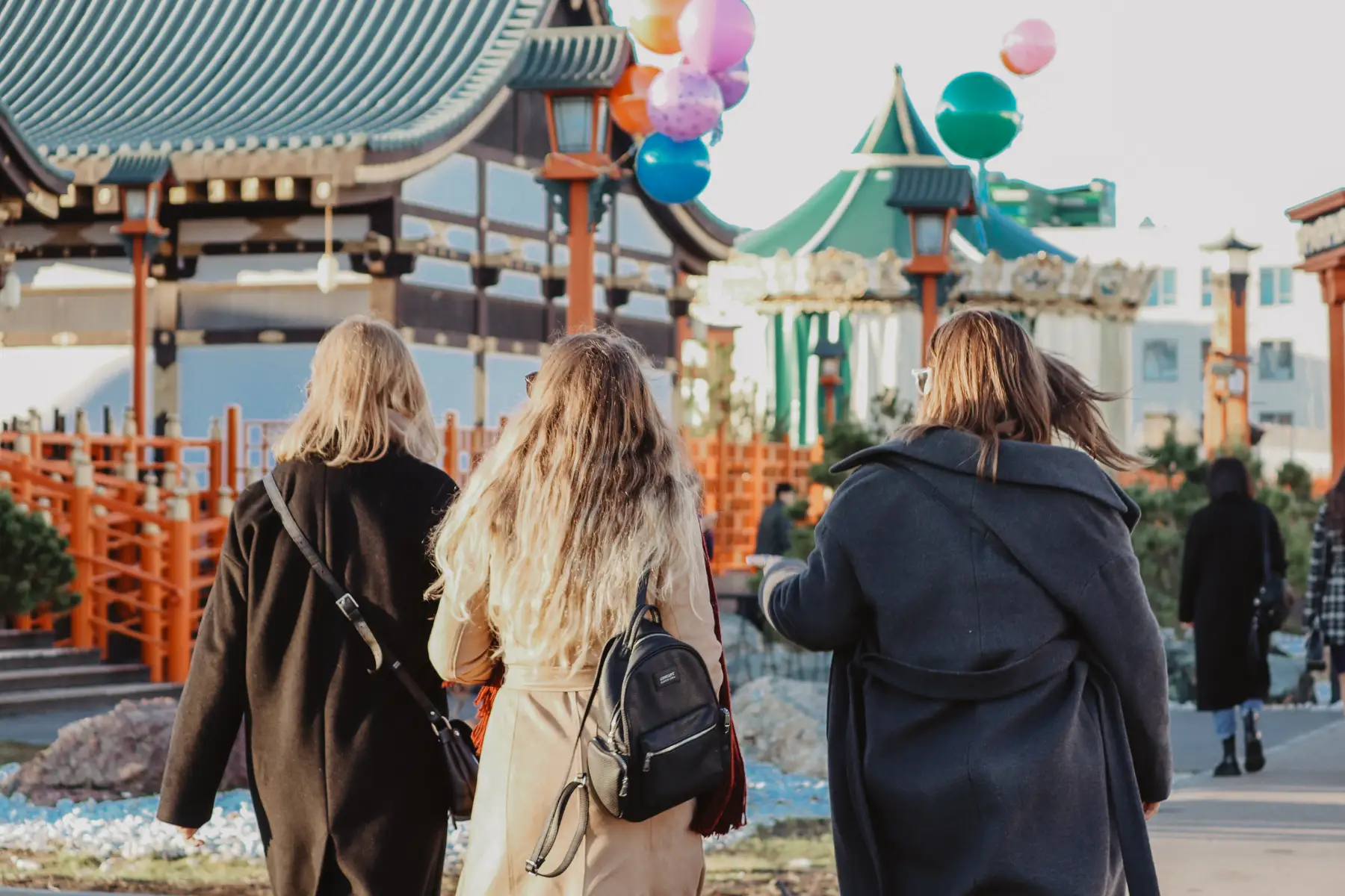 friends walking outdoors with a beautiful view