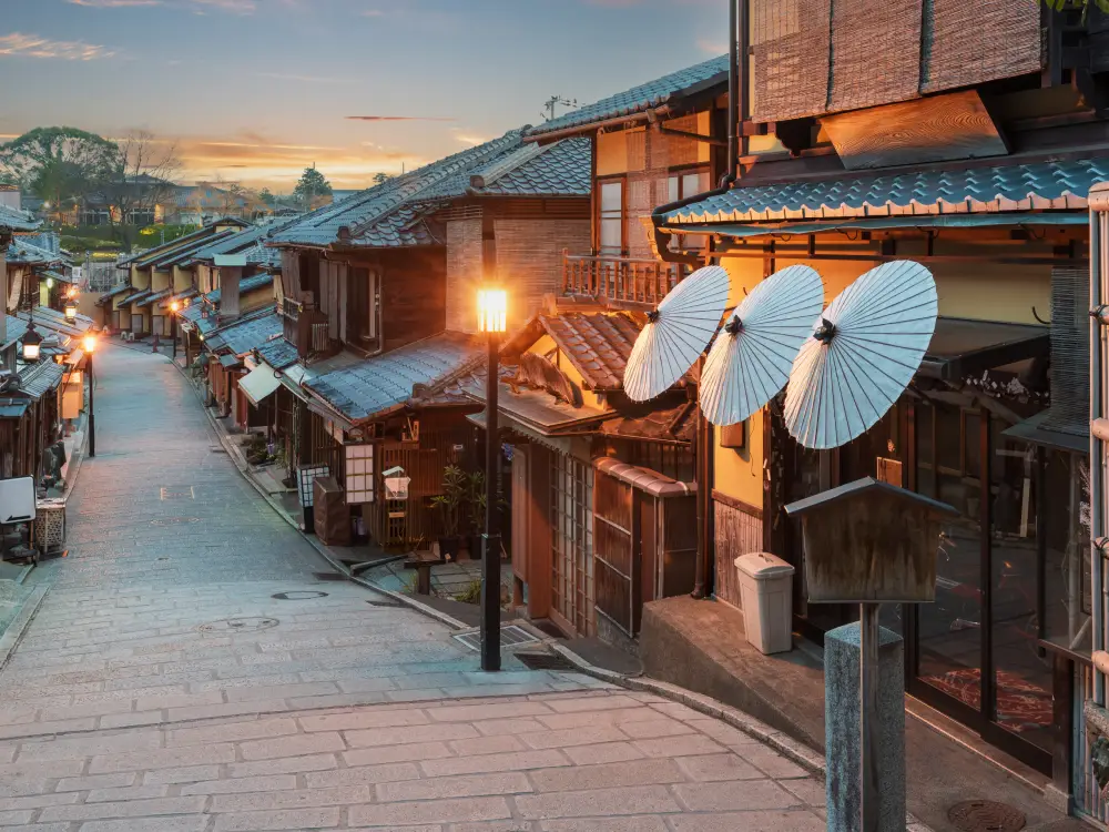kyoto japan at twilight in higashiyama