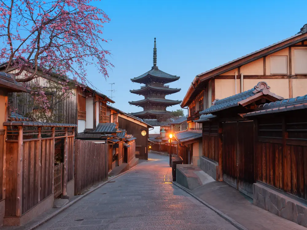 kyoto japan pagoda and stree